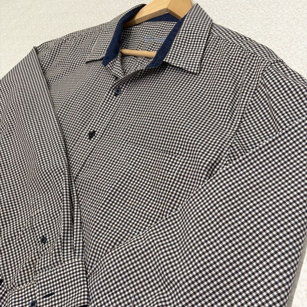 Tasso Elba Mens Dress Shirt sz XL Blue Plaid Button Up Lightweight 100% Cotton